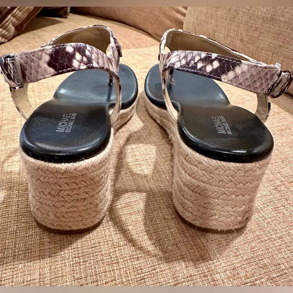 Michael Kors Snake Print Espadrille Wedge Sandals - Black and Cream - Picture 3 of 7